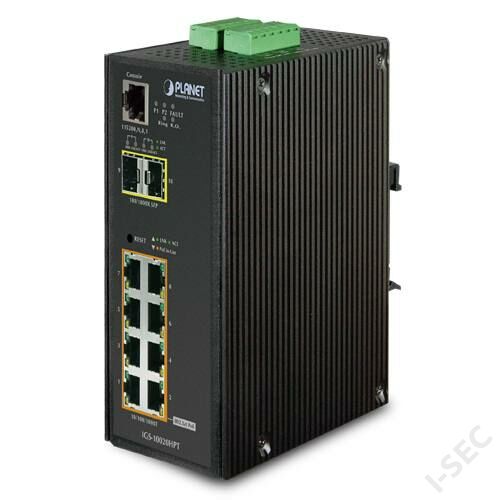 IGS-10020HPT ipari 8 port PoE+ switch,+ 2xSFP, menedzselt
